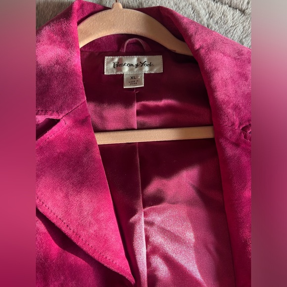 💜Preston & York💜 Fuchsia Genuine Suede Bomber Jacket - Sz XL - Picture 6 of 13